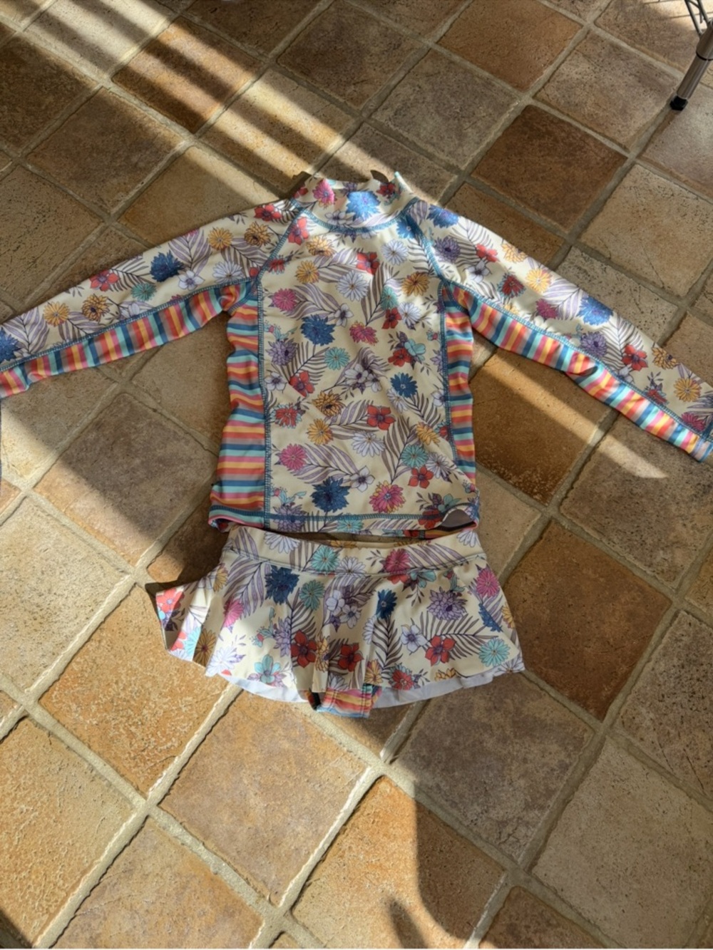 UV Skinz Kids Floral Long-Sleeve Rash Guard Swim Set Skirt- Multi Size 6